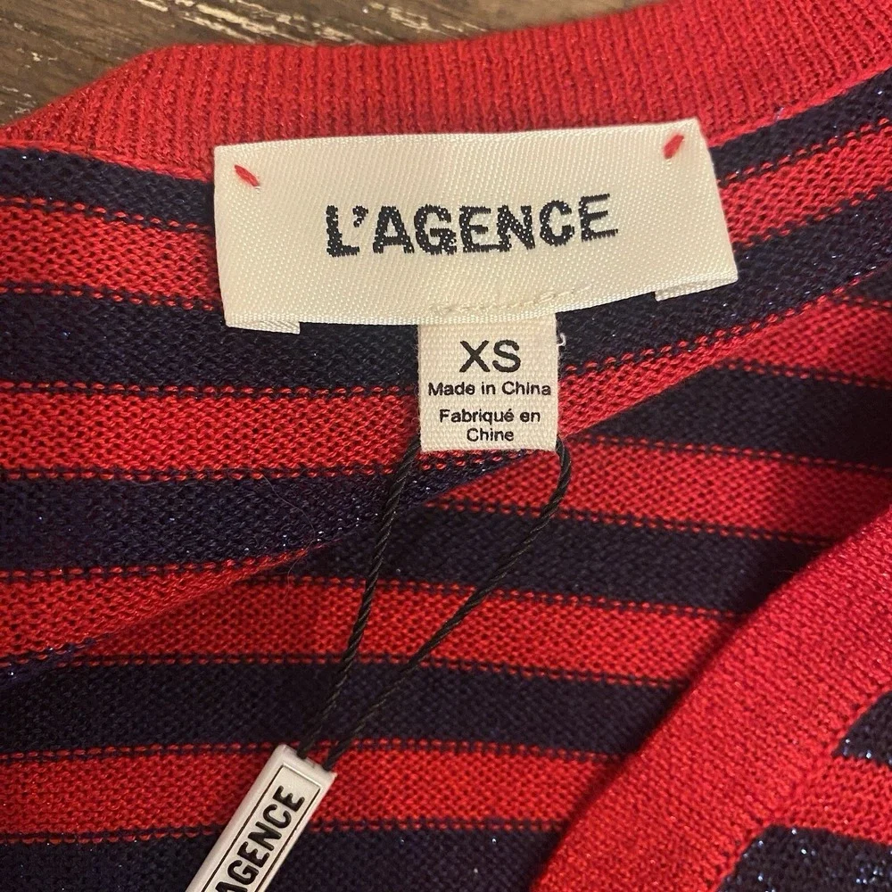 NWT L'AGENCE Cardigan Womens XS Holland Shimmer Red Navy Stripes - Picture 2 of 10